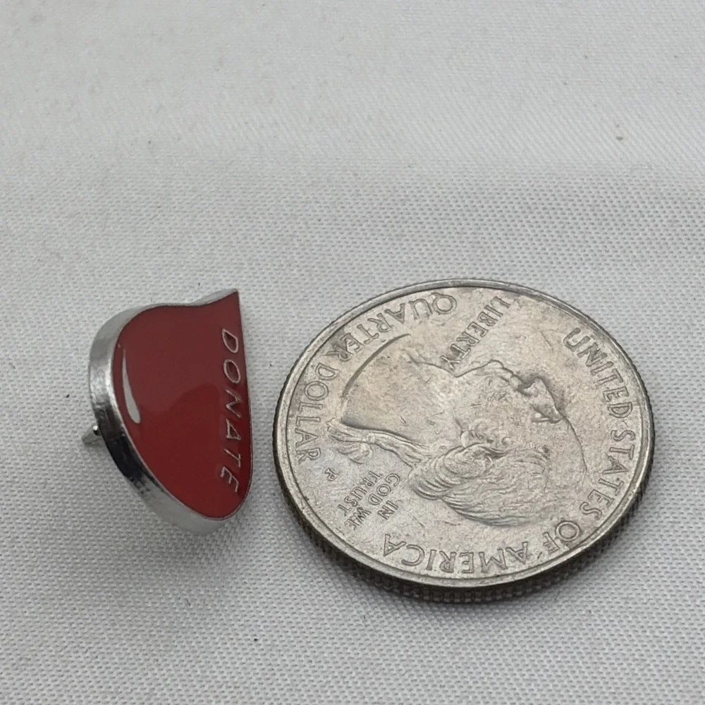 Donate Blood Drop Enamel Lapel Hat Pin Red Silver Tone Awareness Accessory